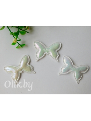 Патч кожзам 3D "Бабочка" 4*3 см, белый хамелеон