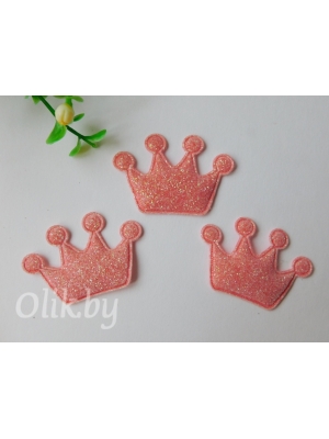 Патч с глиттером "Корона" 4*2,2 см, розовый персик