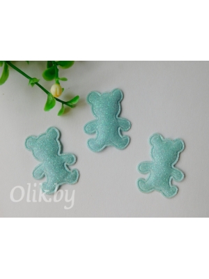 Патч с глиттером "Мишка" 2,6*3,3 см, аквамарин