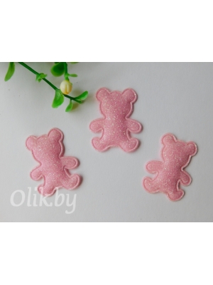 Патч с глиттером "Мишка" 2,6*3,3 см, светло-розовый