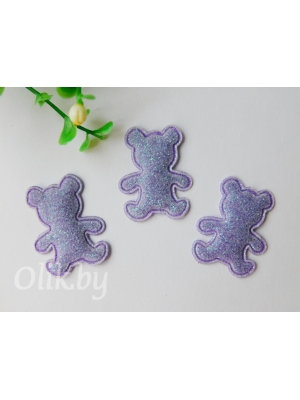 Патч с глиттером "Мишка" 2,6*3,3 см, сиреневый