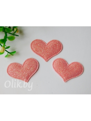 Патч с глиттером "Сердечко" 3,2*2,2 см, розовый персик