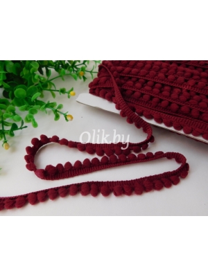 Тесьма с маленькими помпонами, 10мм, бордовый, 1м