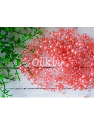Бусины на леске, 3мм и 8мм, отрезок 1,3м, коралловый