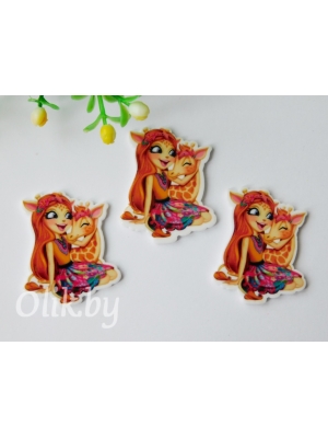 Кабошон-вырубка "Девочка, жираф" 36*30 мм, 2 шт