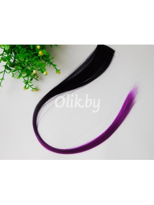 Прядь волос двухцветная на заколке, 50 см, ширина 3.2см, черный/темно-сиреневый