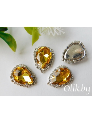 Стразы в серебряной оправе 23*17 мм "Капля", золото