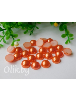 Полубусина круглая, 10 мм, 10 г (примерно 37шт), оранжевый яркий