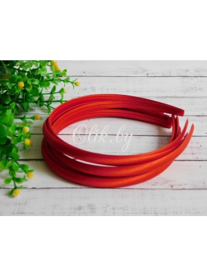 Ободок-основа округлый верх (атласный)  пластик + ткань, 1 см, красный