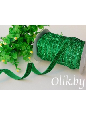 Лента с люрексом 1 см, зеленый, 1м