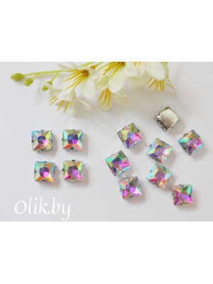 Стразы пришивные 10 мм "Квадрат", радужный, 1 шт