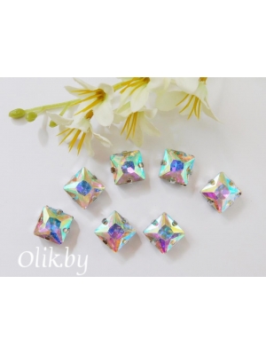 Стразы пришивные 12 мм "Квадрат", радужный, 1 шт
