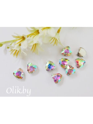 Стразы пришивные 12 мм "Сердечко", радужный, 1 шт