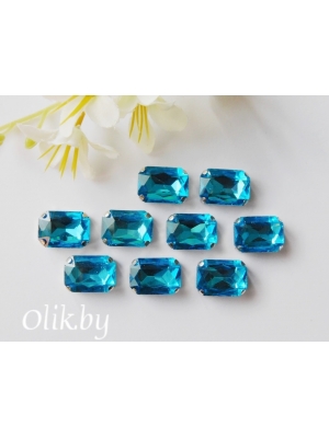 Стразы пришивные 14 мм "Прямоугольник", голубой, 1 шт