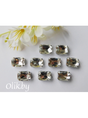 Стразы пришивные 14 мм "Прямоугольник", серебро, 1 шт