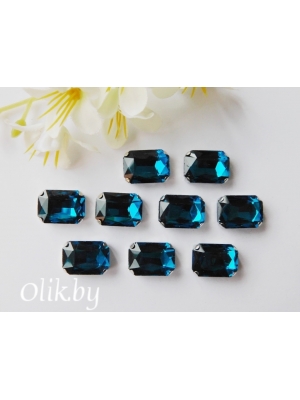 Стразы пришивные 14 мм "Прямоугольник", темно-бирюзовый, 1 шт