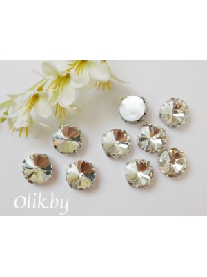 Стразы пришивные 16 мм "Круг", серебро, 1 шт