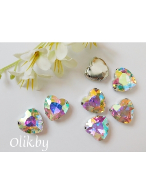 Стразы пришивные 16 мм "Сердечко", радужный, 1 шт