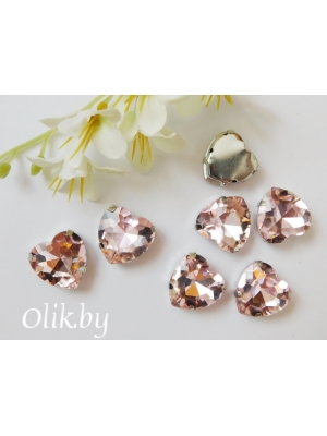 Стразы пришивные 16 мм "Сердечко", светло-розовый, 1 шт