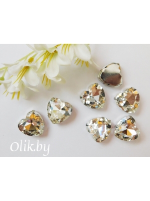 Стразы пришивные 16 мм "Сердечко", серебро, 1 шт