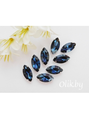 Стразы пришивные 18 мм "Овал заостренный", темно-синий, 1 шт