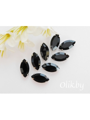 Стразы пришивные 18 мм "Овал заостренный", черный, 1 шт